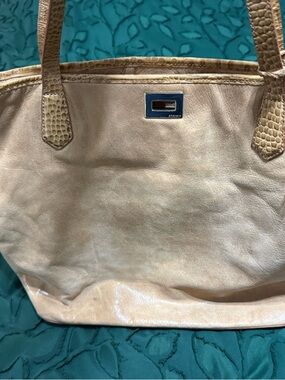 Brahmin Beige Leather Tote with Textured Straps with matching wallet